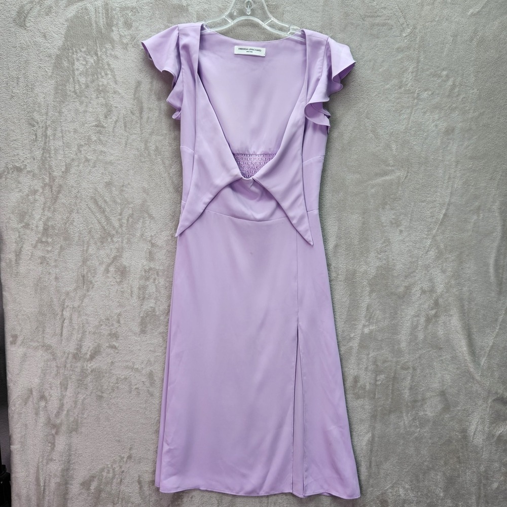 Amanda Uprichard Dress Womens Small Purple Flutter Sleeve Slit‎ Midi Formal Boho